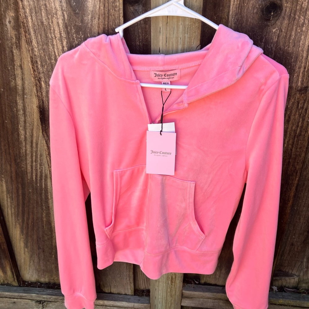 Juicy Couture Velour Glitter Zip-Up Hoodie flamingo LARGE